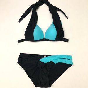 NWOT Blue & black bikini set XL